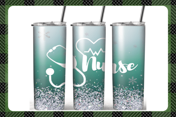 20 Oz Skinny Tumbler Teal Glitter Nurse