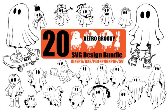20 Retro Groovy Boo SVG Bundle