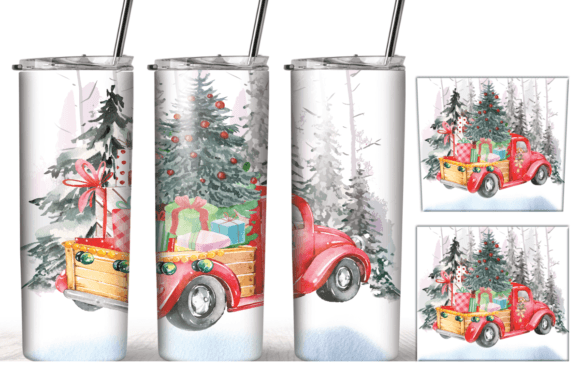20oz Skinny Christmas Watercolor Tumbler