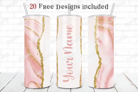 20oz Skinny Tumbler Pink Agate Glitter