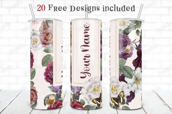 20oz Skinny Tumbler Rose Flower Design
