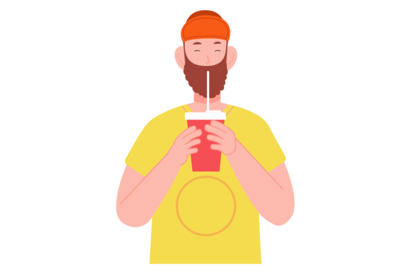 Bearded Guy Drink Soda from Plastic Cup