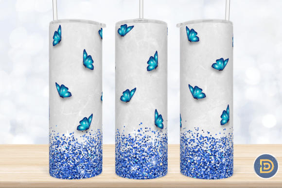 Blue Butterflies Glitter Tumbler Wrap