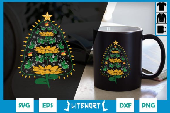 Christmas Tree Sunflower Butterfly SVG