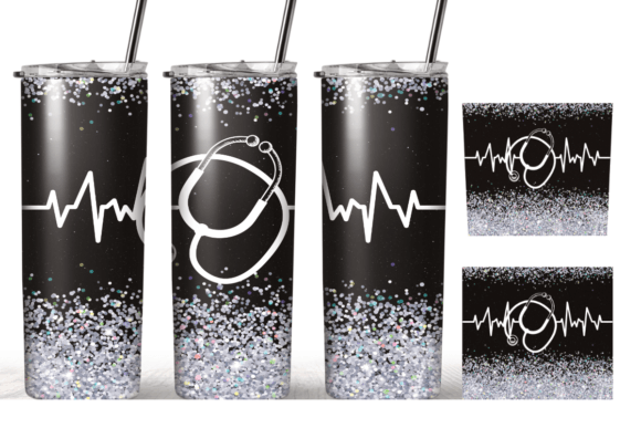 Glitter Black Nurse Tumbler Wrap