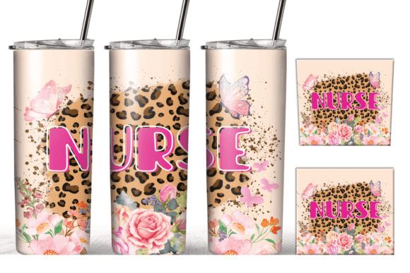 Nurse Flower Butterfly Tumbler Wrap